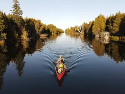 Two men in a canoe on the Burnt River