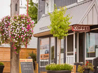 Outside of a coffee shop in Coboconk